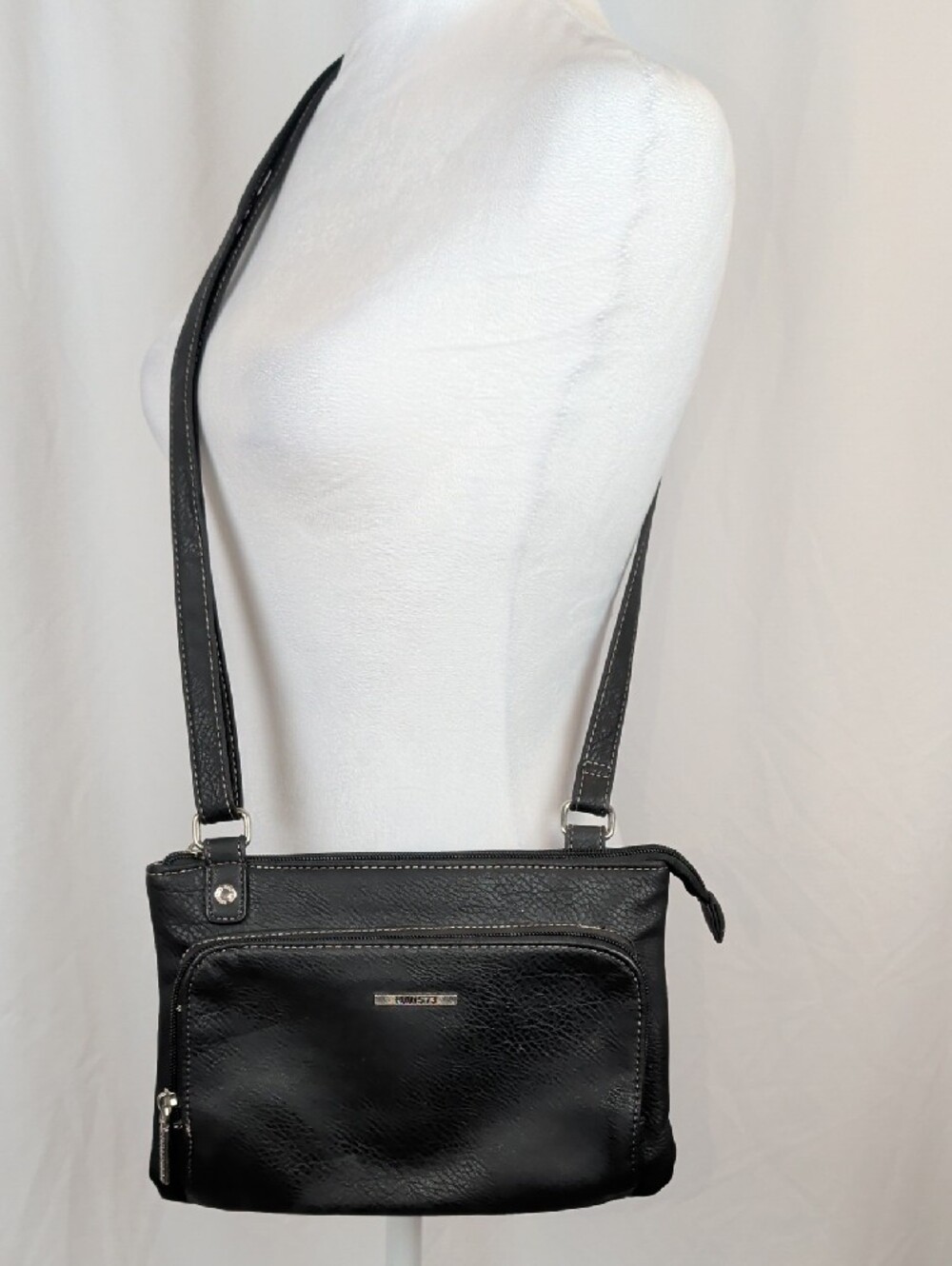 Roots 73 Black Pebble Vegan Leather Crossbody Bag Organizer R4359NSR